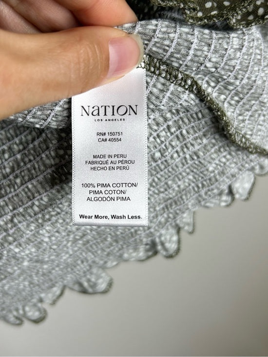 Nation LA 100% Pima Cotton Olivia Smocked Short Sleeve Green T - Shirt