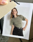 Nation LA 100% Pima Cotton Olivia Smocked Short Sleeve Green T - Shirt