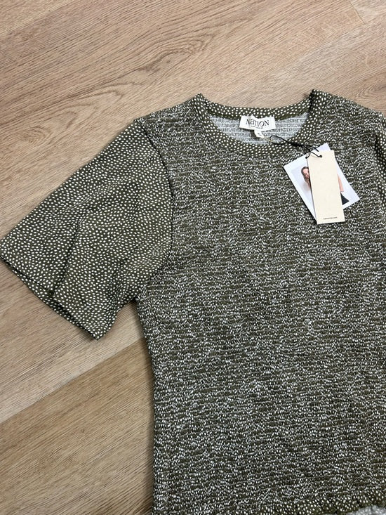 Nation LA 100% Pima Cotton Olivia Smocked Short Sleeve Green T - Shirt