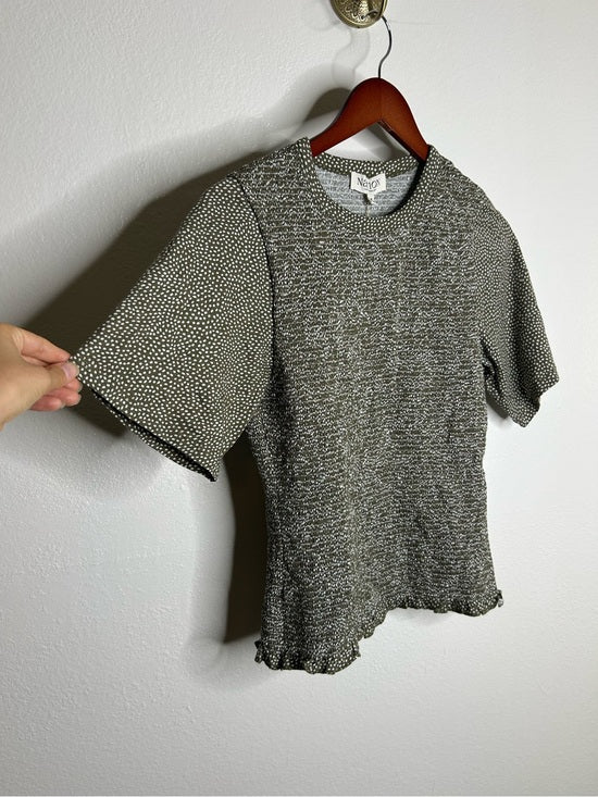 Nation LA 100% Pima Cotton Olivia Smocked Short Sleeve Green T - Shirt
