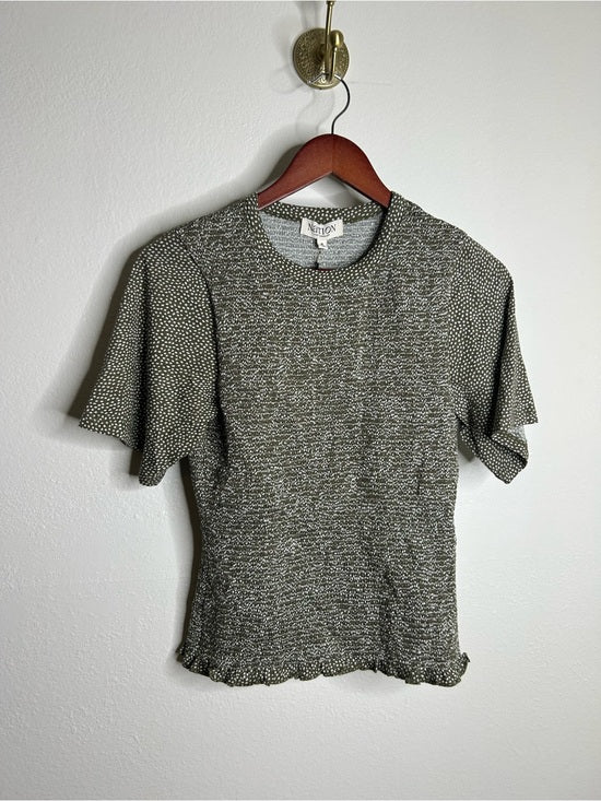 Nation LA 100% Pima Cotton Olivia Smocked Short Sleeve Green T - Shirt