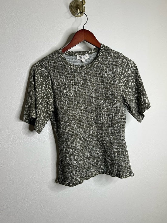 Nation LA 100% Pima Cotton Olivia Smocked Short Sleeve Green T - Shirt