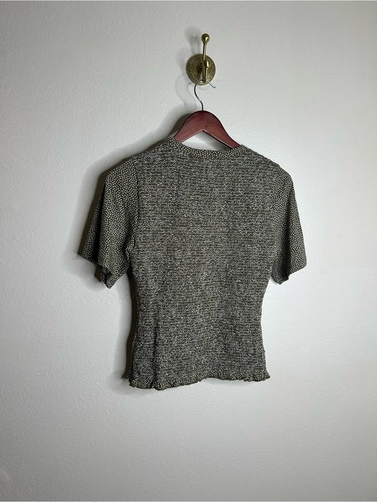 Nation LA 100% Pima Cotton Olivia Smocked Short Sleeve Green T - Shirt