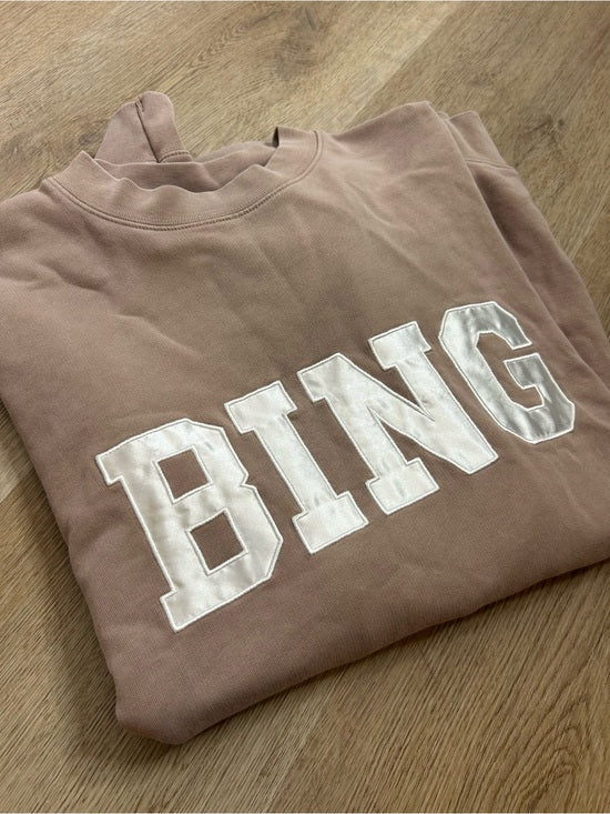 Anine Bing 100% Cotton Oversized Tyler 'BING' Spellout Sweatshirt in Tan