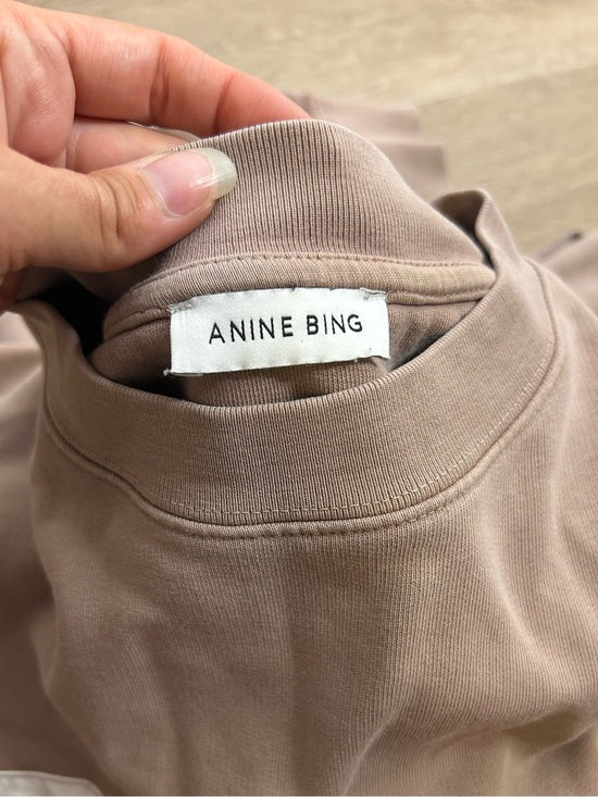 Anine Bing 100% Cotton Oversized Tyler 'BING' Spellout Sweatshirt in Tan