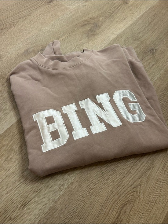 Anine Bing 100% Cotton Oversized Tyler 'BING' Spellout Sweatshirt in Tan