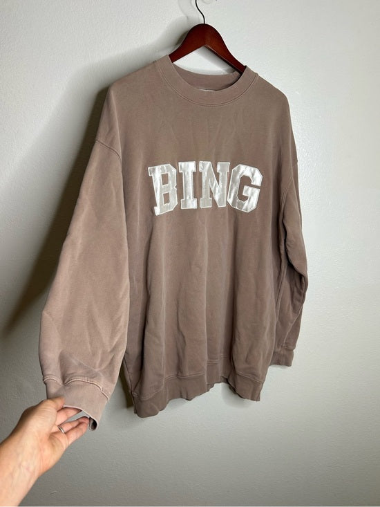 Anine Bing 100% Cotton Oversized Tyler 'BING' Spellout Sweatshirt in Tan