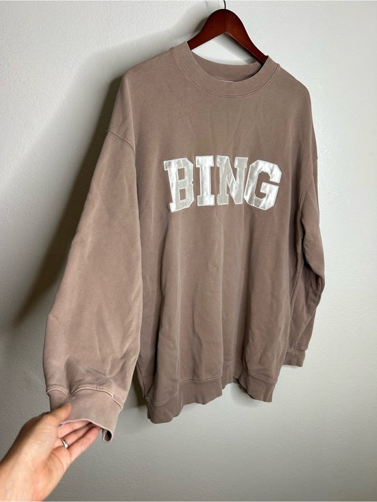 Anine Bing 100% Cotton Oversized Tyler 'BING' Spellout Sweatshirt in Tan