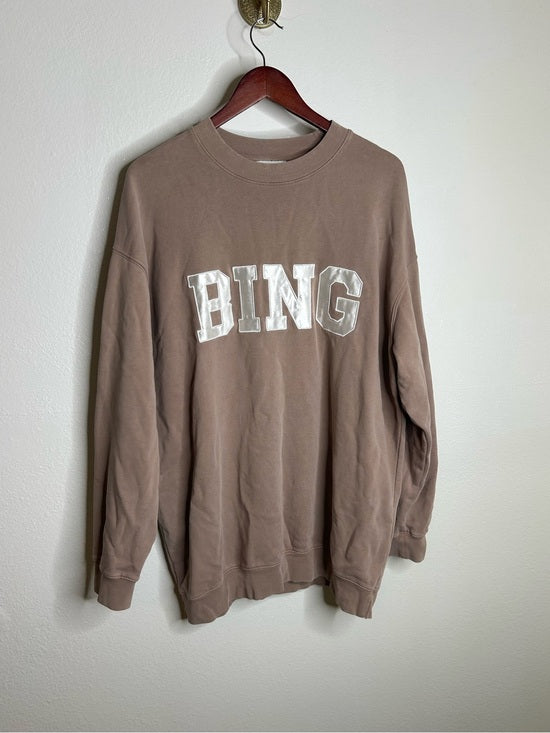 Anine Bing 100% Cotton Oversized Tyler 'BING' Spellout Sweatshirt in Tan