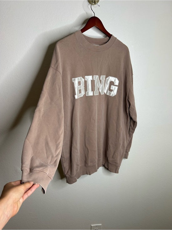 Anine Bing 100% Cotton Oversized Tyler 'BING' Spellout Sweatshirt in Tan