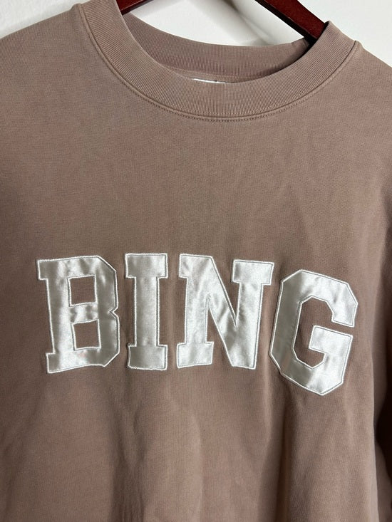Anine Bing 100% Cotton Oversized Tyler 'BING' Spellout Sweatshirt in Tan