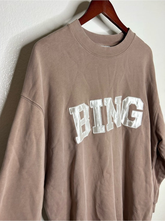 Anine Bing 100% Cotton Oversized Tyler 'BING' Spellout Sweatshirt in Tan