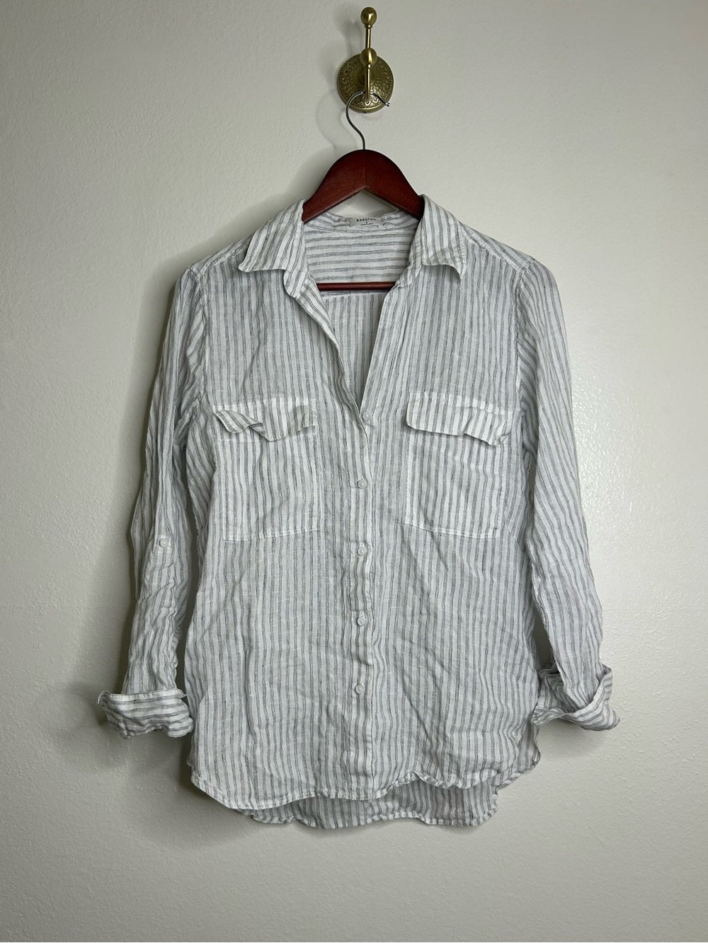 Aritzia Babaton 100% Linen Striped Oversized Button Down Long Sleeve Top