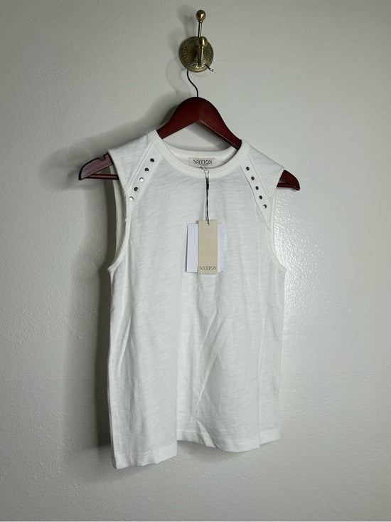 Nation LA 100% Cotton White Gold Button Davina Tank Top