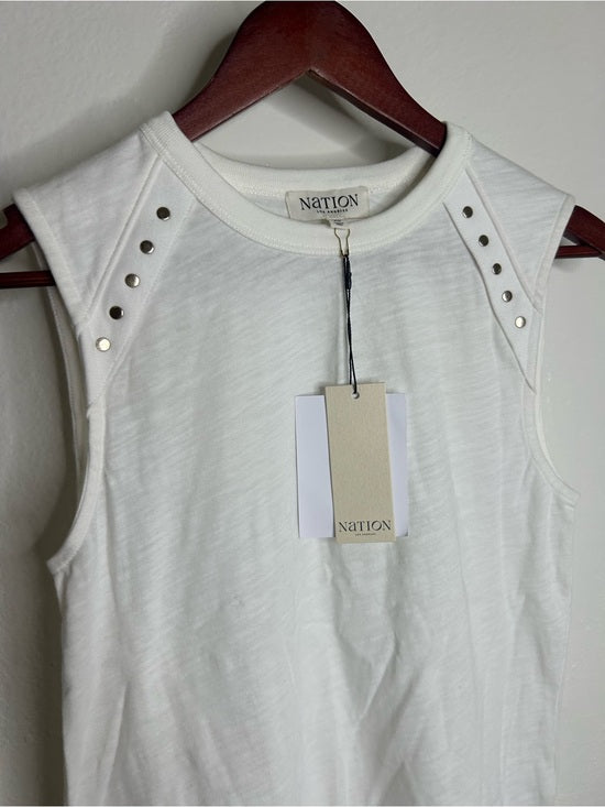 Nation LA 100% Cotton White Gold Button Davina Tank Top