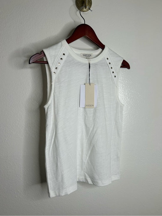 Nation LA 100% Cotton White Gold Button Davina Tank Top