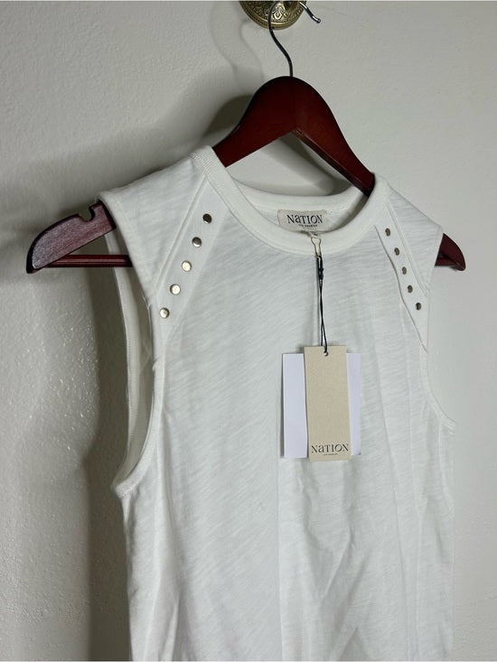 Nation LA 100% Cotton White Gold Button Davina Tank Top
