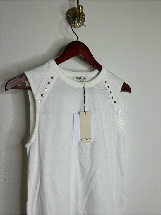 Nation LA 100% Cotton White Gold Button Davina Tank Top
