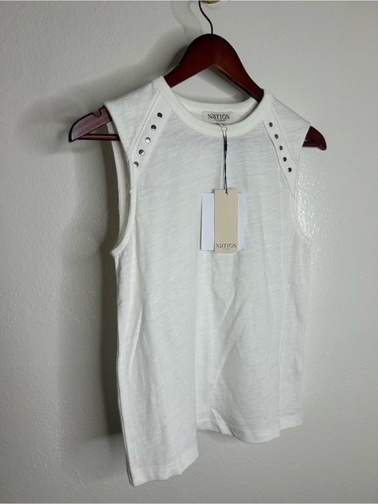Nation LA 100% Cotton White Gold Button Davina Tank Top