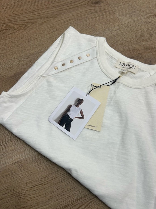 Nation LA 100% Cotton White Gold Button Davina Tank Top