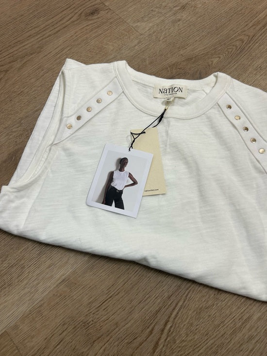 Nation LA 100% Cotton White Gold Button Davina Tank Top