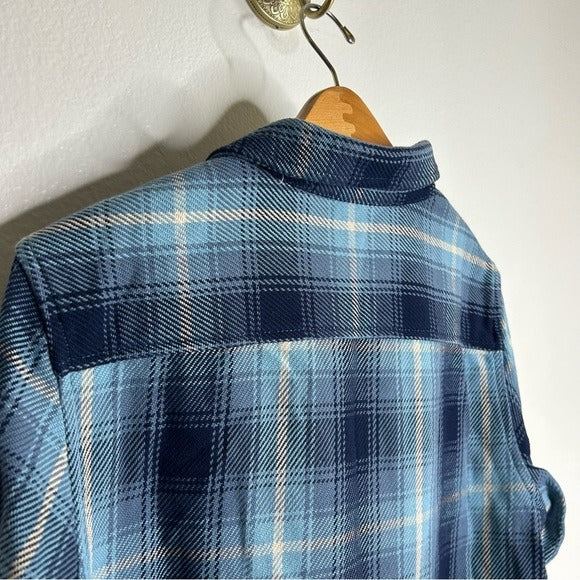 Outerknown 100% Organic Cotton Button Down Blanket Shirt Blue Plaid