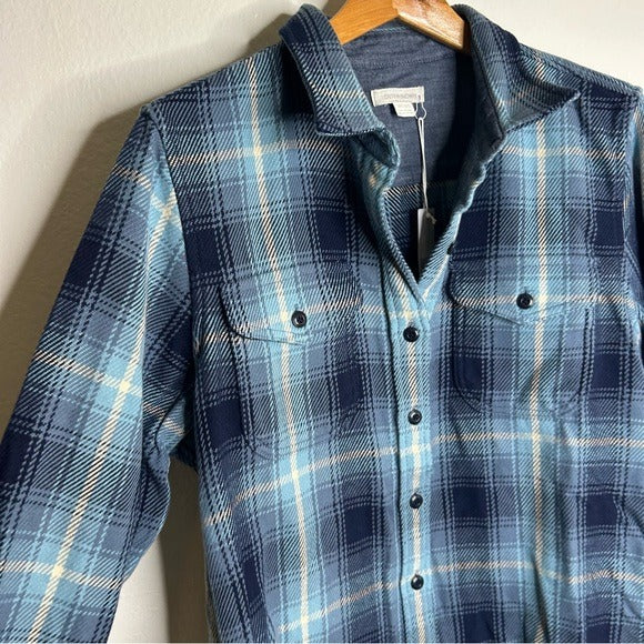 Outerknown 100% Organic Cotton Button Down Blanket Shirt Blue Plaid