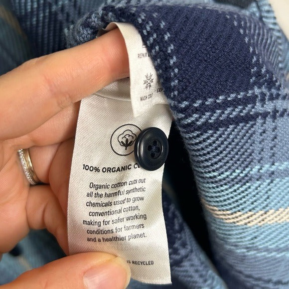 Outerknown 100% Organic Cotton Button Down Blanket Shirt Blue Plaid