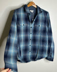 Outerknown 100% Organic Cotton Button Down Blanket Shirt Blue Plaid
