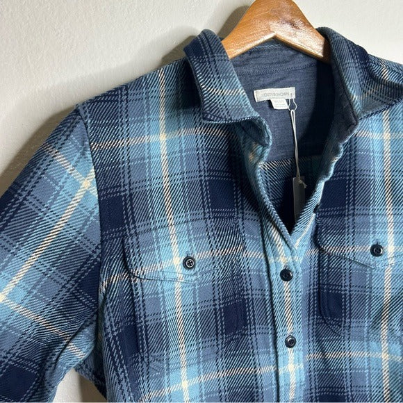 Outerknown 100% Organic Cotton Button Down Blanket Shirt Blue Plaid