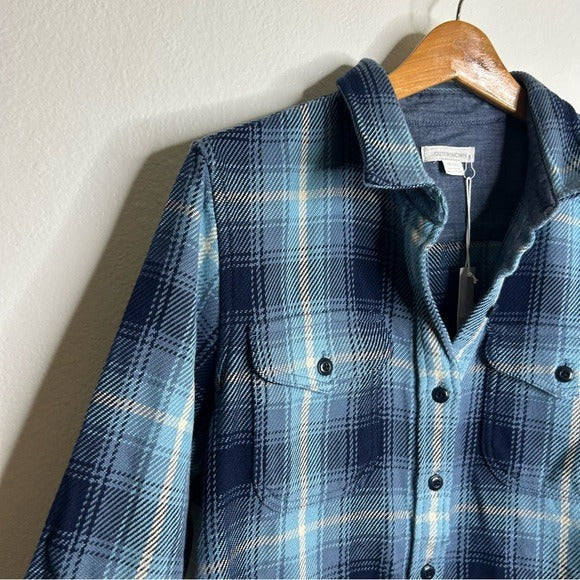 Outerknown 100% Organic Cotton Button Down Blanket Shirt Blue Plaid