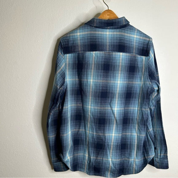 Outerknown 100% Organic Cotton Button Down Blanket Shirt Blue Plaid