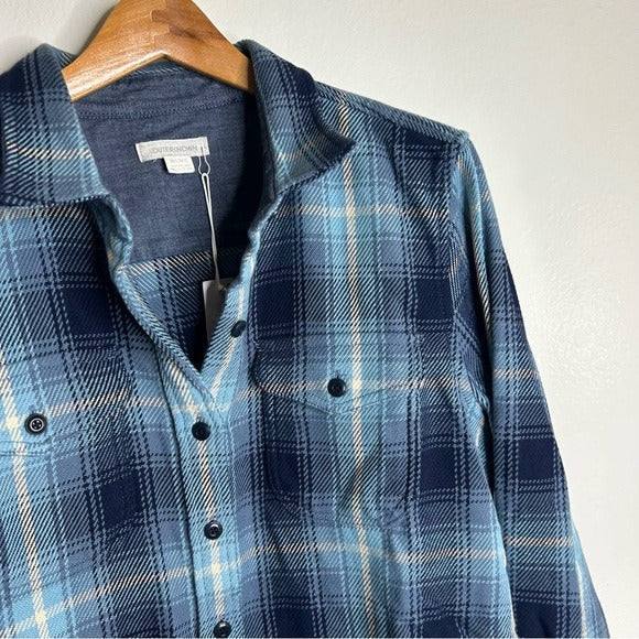 Outerknown 100% Organic Cotton Button Down Blanket Shirt Blue Plaid
