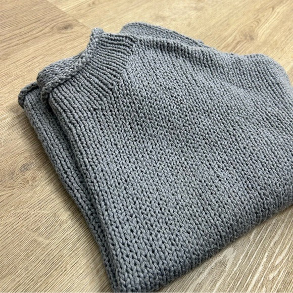 Eileen Fisher Eileen Fisher 100% Organic Cotton Thick Textured Knit Mock Neck Blue Sweater - Cotton