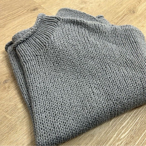 Eileen Fisher Eileen Fisher 100% Organic Cotton Thick Textured Knit Mock Neck Blue Sweater - Cotton