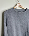 Eileen Fisher 100% Organic Cotton Thick Textured Knit Mock Neck Blue Sweater