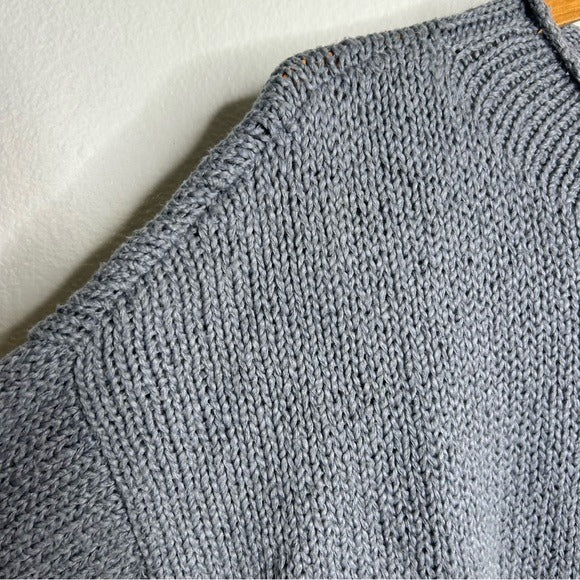 Eileen Fisher 100% Organic Cotton Thick Textured Knit Mock Neck Blue Sweater