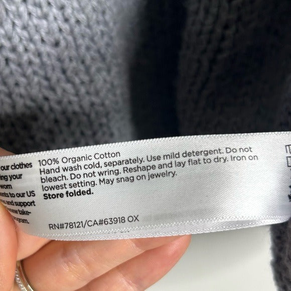 Eileen Fisher 100% Organic Cotton Thick Textured Knit Mock Neck Blue Sweater