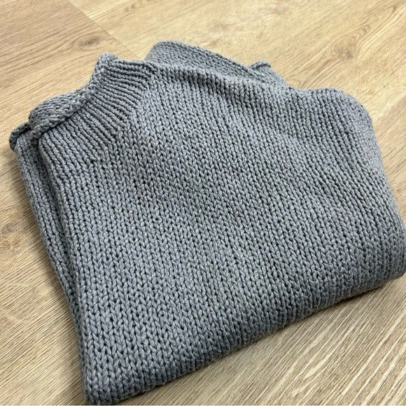 Eileen Fisher Eileen Fisher 100% Organic Cotton Thick Textured Knit Mock Neck Blue Sweater - Cotton