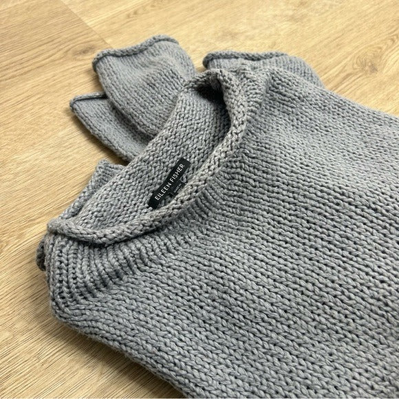 Eileen Fisher Eileen Fisher 100% Organic Cotton Thick Textured Knit Mock Neck Blue Sweater - Cotton