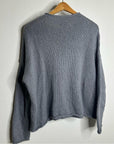Eileen Fisher 100% Organic Cotton Thick Textured Knit Mock Neck Blue Sweater