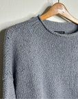 Eileen Fisher 100% Organic Cotton Thick Textured Knit Mock Neck Blue Sweater