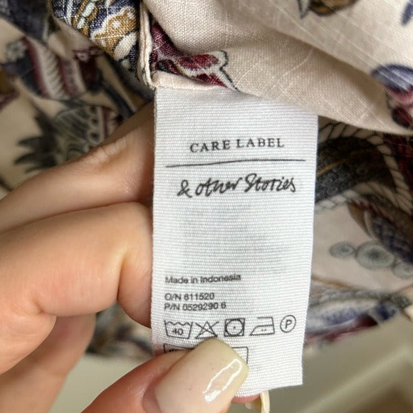 &amp; Other Stories 100% Cotton Neutral Crinkle Cotton Button Down Shirt