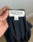 Nation LA 100% Pima Cotton Cinched Sleeve V -  Neck Black Short Sleeve Top