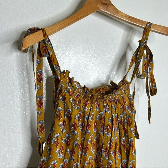 Ex - Voto 100% Cotton Block Print Bohemian Iris Sundress Maxi Flowy