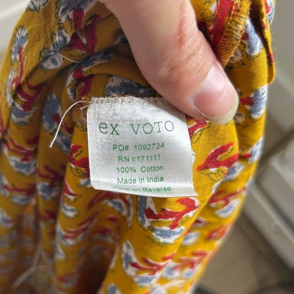 Ex - Voto 100% Cotton Block Print Bohemian Iris Sundress Maxi Flowy
