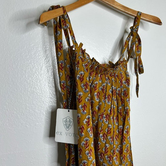 Ex Voto Ex - Voto 100% Cotton Block Print Bohemian Iris Sundress Maxi Flowy - Cotton