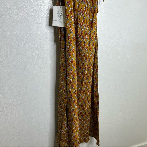 Ex Voto Ex - Voto 100% Cotton Block Print Bohemian Iris Sundress Maxi Flowy - Cotton