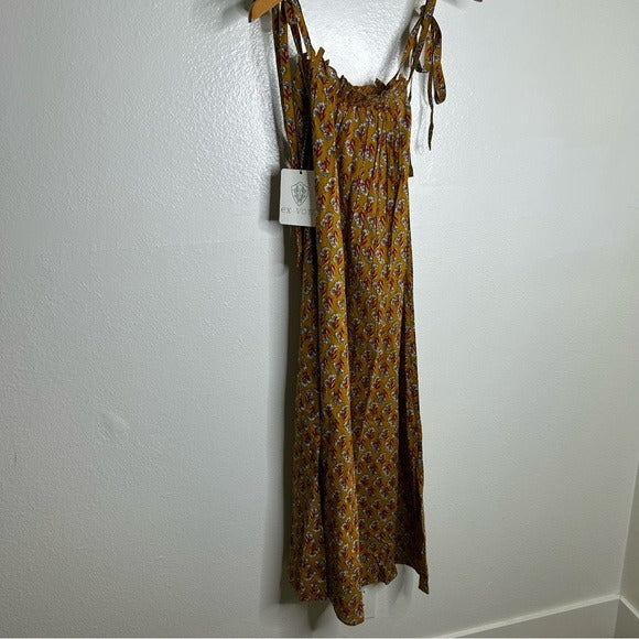 Ex - Voto 100% Cotton Block Print Bohemian Iris Sundress Maxi Flowy