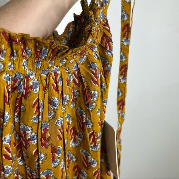 Ex - Voto 100% Cotton Block Print Bohemian Iris Sundress Maxi Flowy